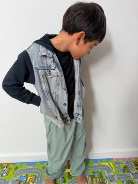 Armani Junior Black Hoodie with Light Blue Denim Vest Jacket